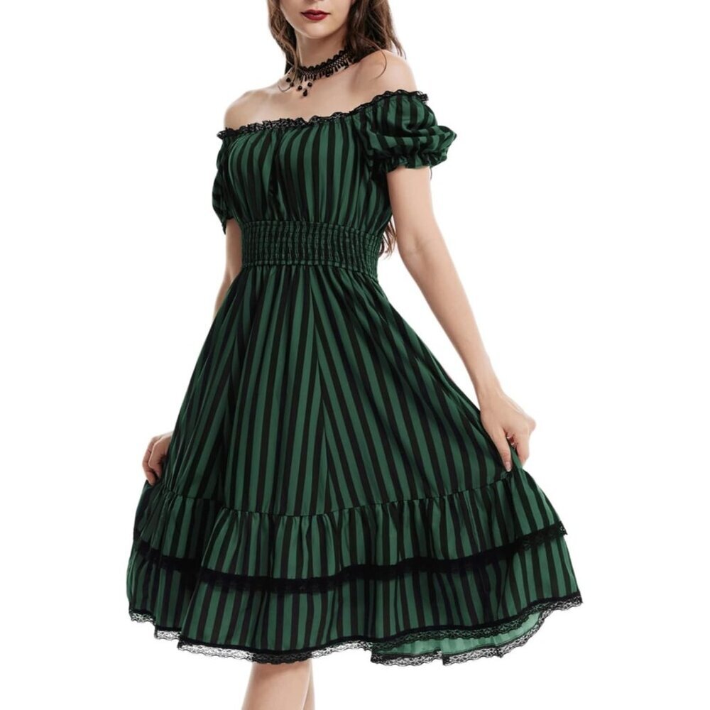 Women's Scarlet Darkness Victorian Renaissance Costume Midi Dress Green Black